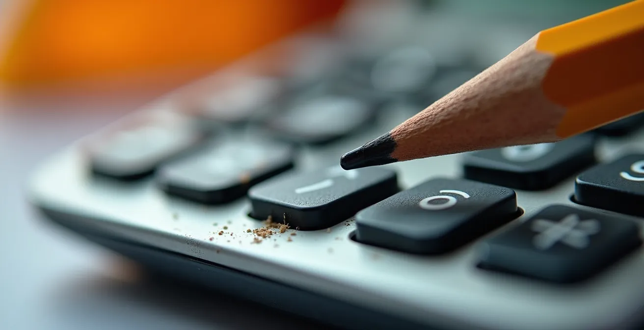 Analyse détaillée d'un devis de travaux avec calculatrice et annotations