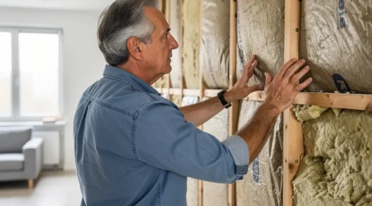 Artisan certifié et propriétaire discutant sur un chantier de rénovation énergétique