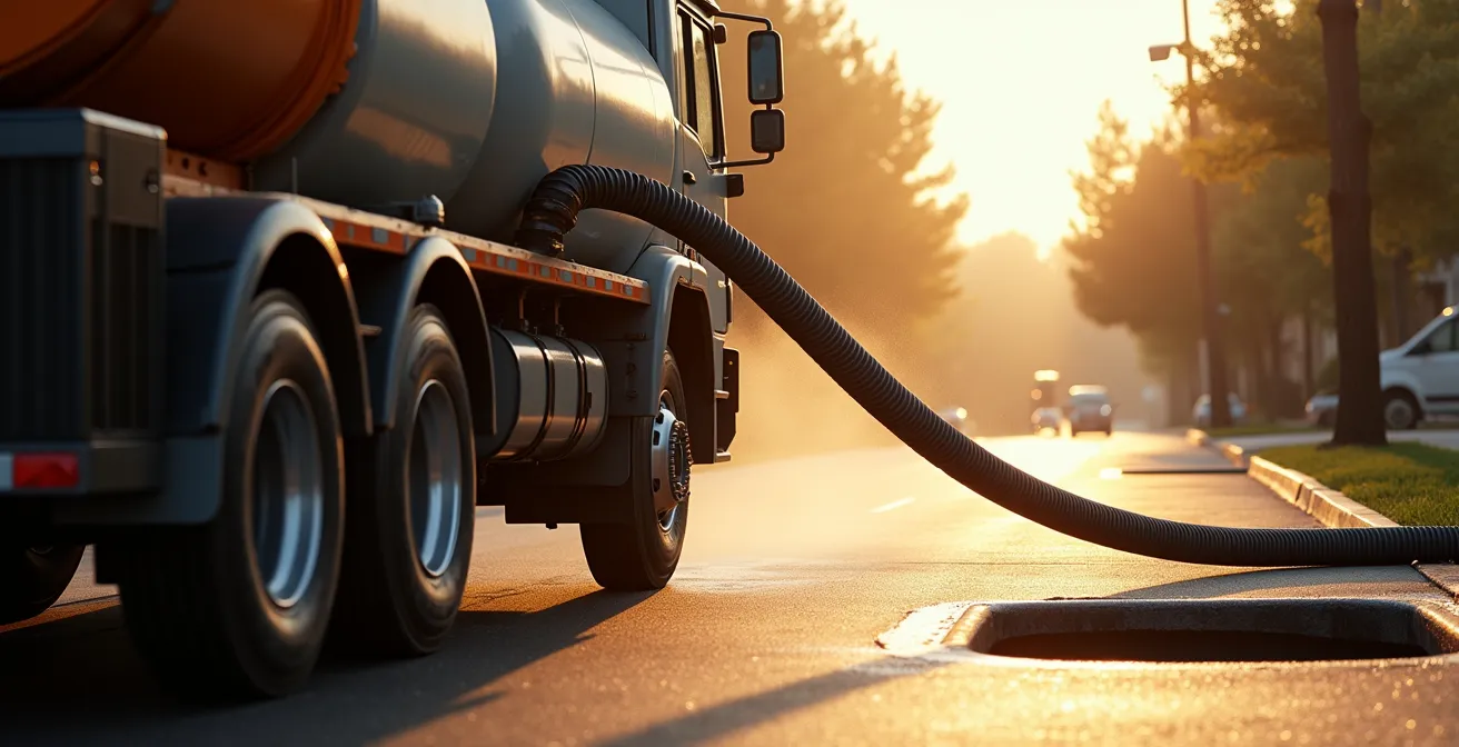 Camion hydrocureur professionnel en intervention avec équipement haute pression