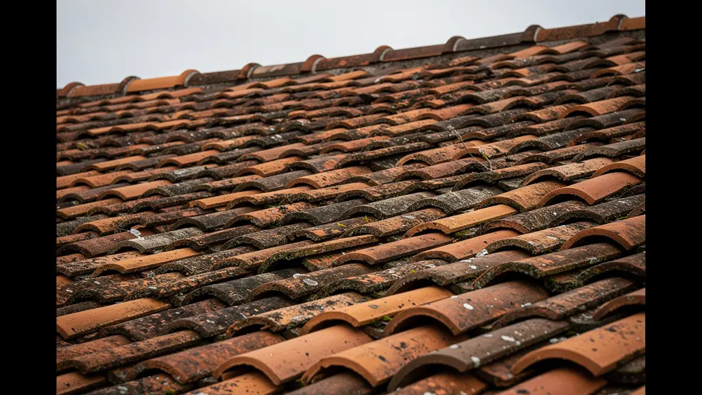 Détail d'une toiture en tuiles terre cuite en bon état