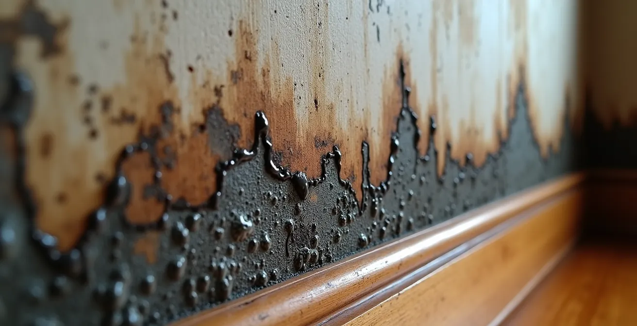 Découverte de moisissures derrière un meuble écarté d'un mur