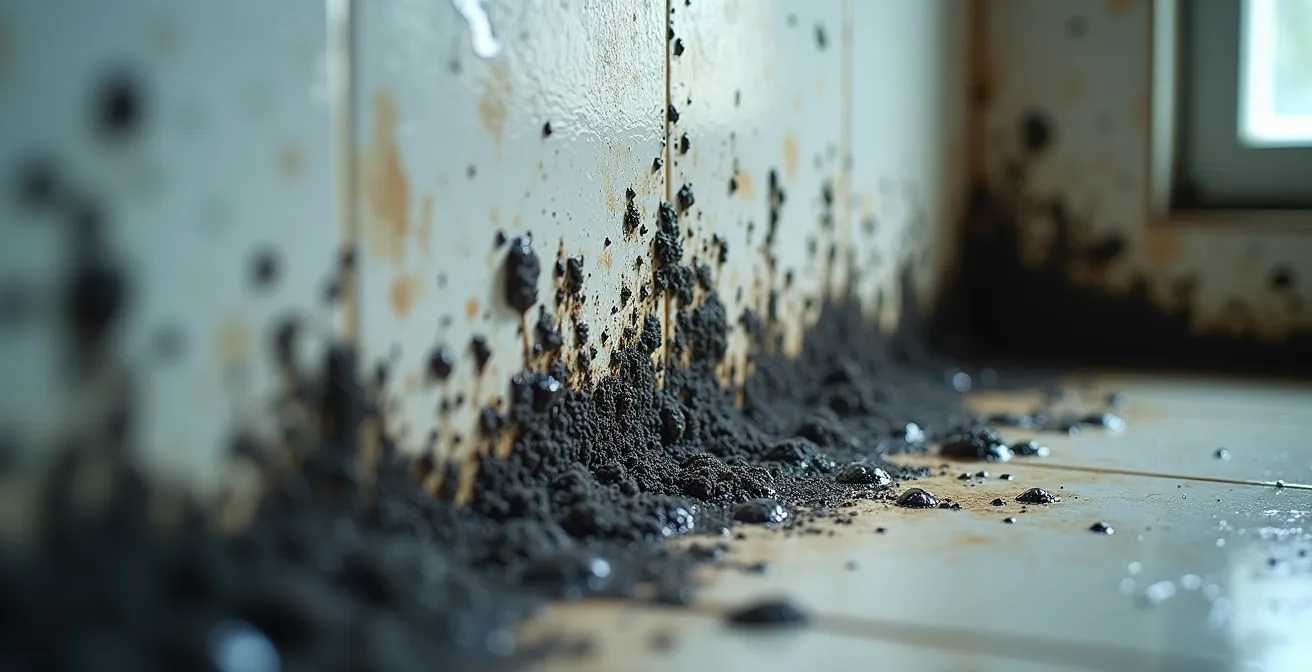 Moisissures et condensation sur un mur causées par une ventilation obstruée