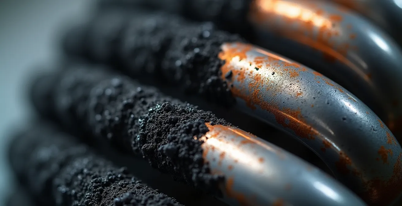 Vue macro détaillée d'un corps de chauffe encrassé comparé à un corps de chauffe propre