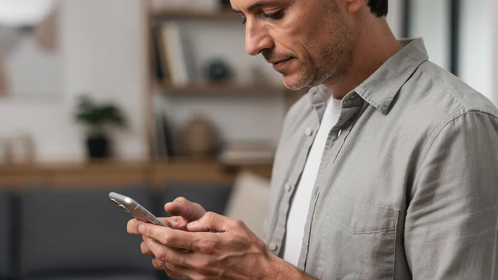 Particulier vérifiant la certification d'un artisan sur smartphone avant signature