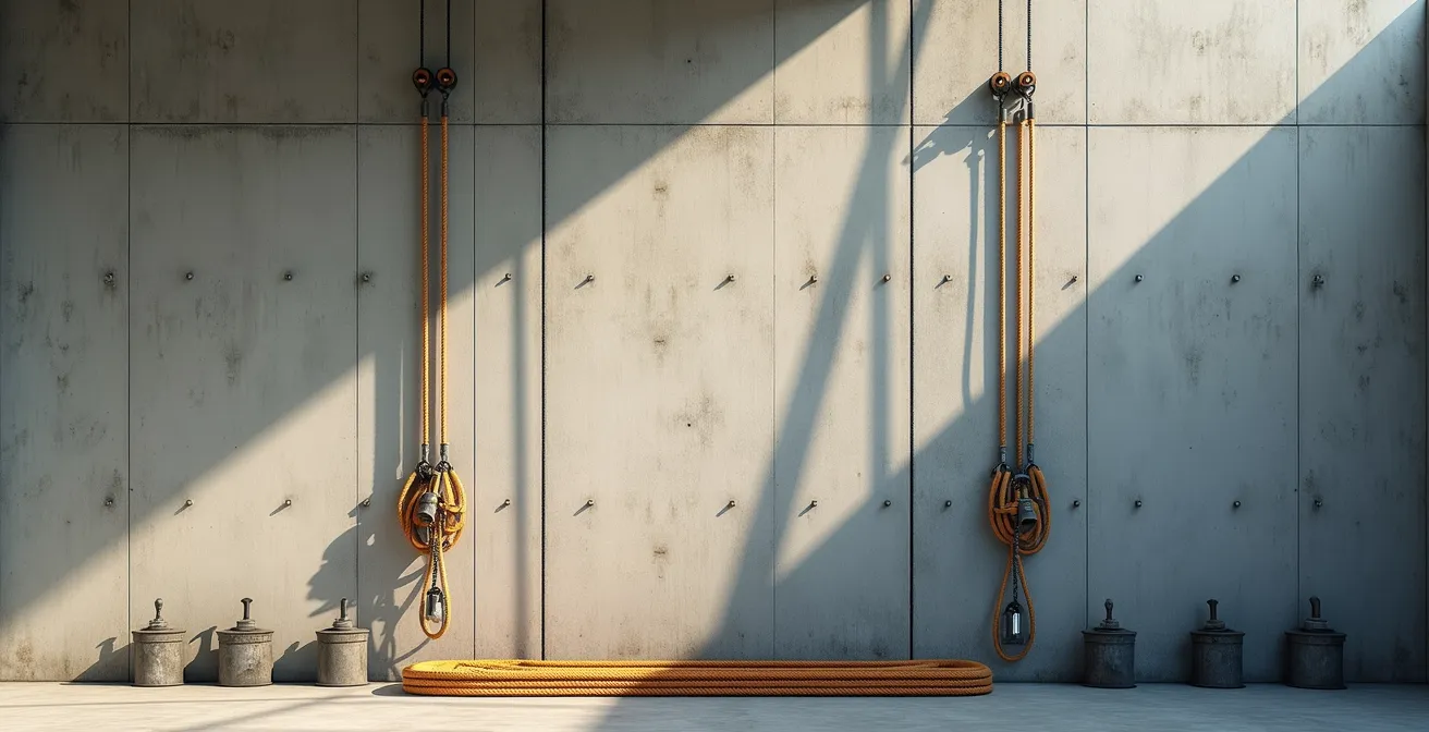 Comparaison visuelle des techniques de remontée Frog et Ropewalker sur façade industrielle