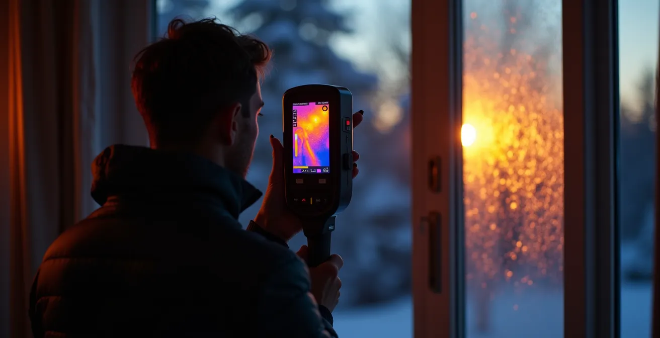 Image thermographique montrant les différences de température sur une fenêtre double vitrage