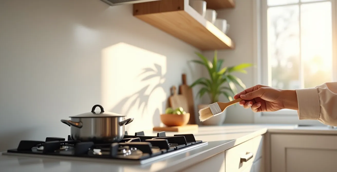 Vue d'ensemble d'une cuisine montrant les zones nécessitant un vernis protecteur